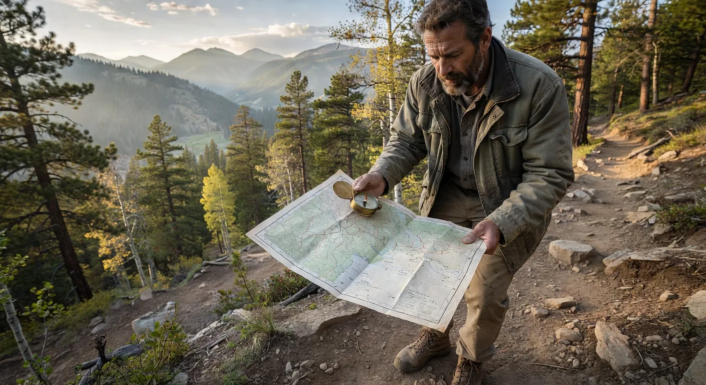 Trail navigation with compass in the wilderness